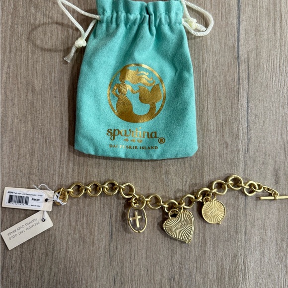 NWT Spartina Faith Hope Love Charm Bracelet 14k Plated Over Brass - Picture 3 of 4